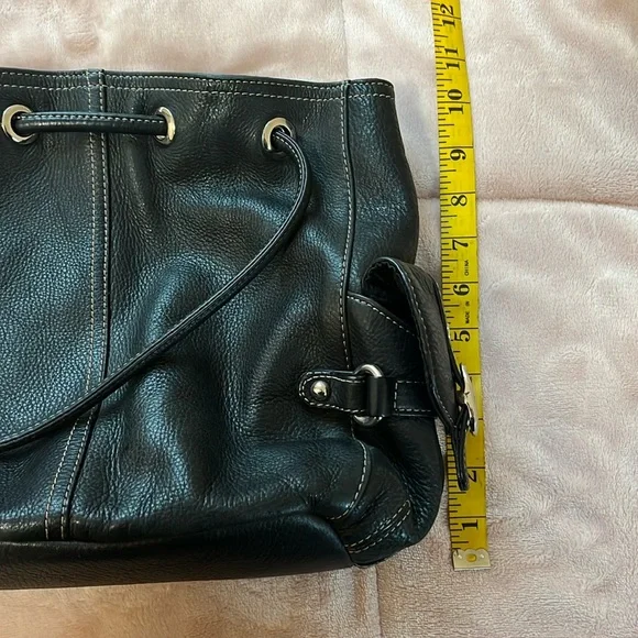 Luce genuine leather purse shoulder hand bag medium black bucket cinch style - Picture 15 of 16